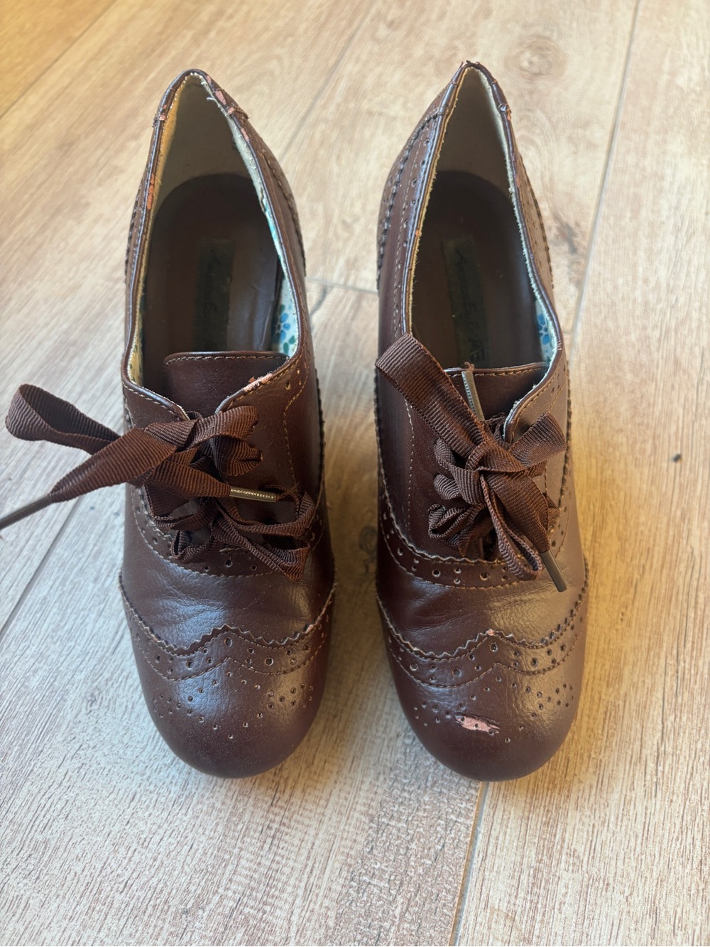 American Eagle By Payless Brown Brogue Lace-Up Heels